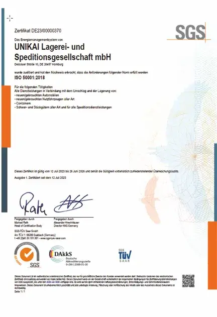 Zertifikat Iso 50001 2018 Sgs Hhla Unikai Cover