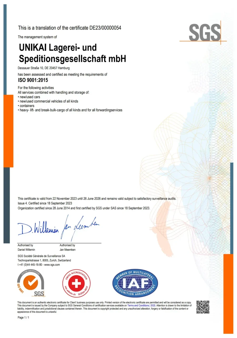 Zertifikat Iso 9001 2015 Sgs Hhla Unikai Cover