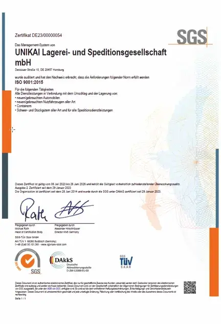 Zertifikat Iso 9001 2015 Sgs Hhla Unikai Cover